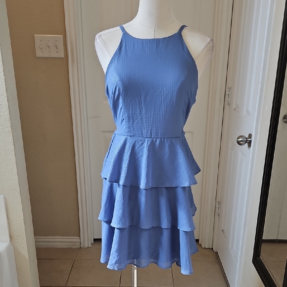 The General Good Dresses & Skirts - the general good Elegant Blue Ruffle Tiered Halter Mini Dress Size Medium
